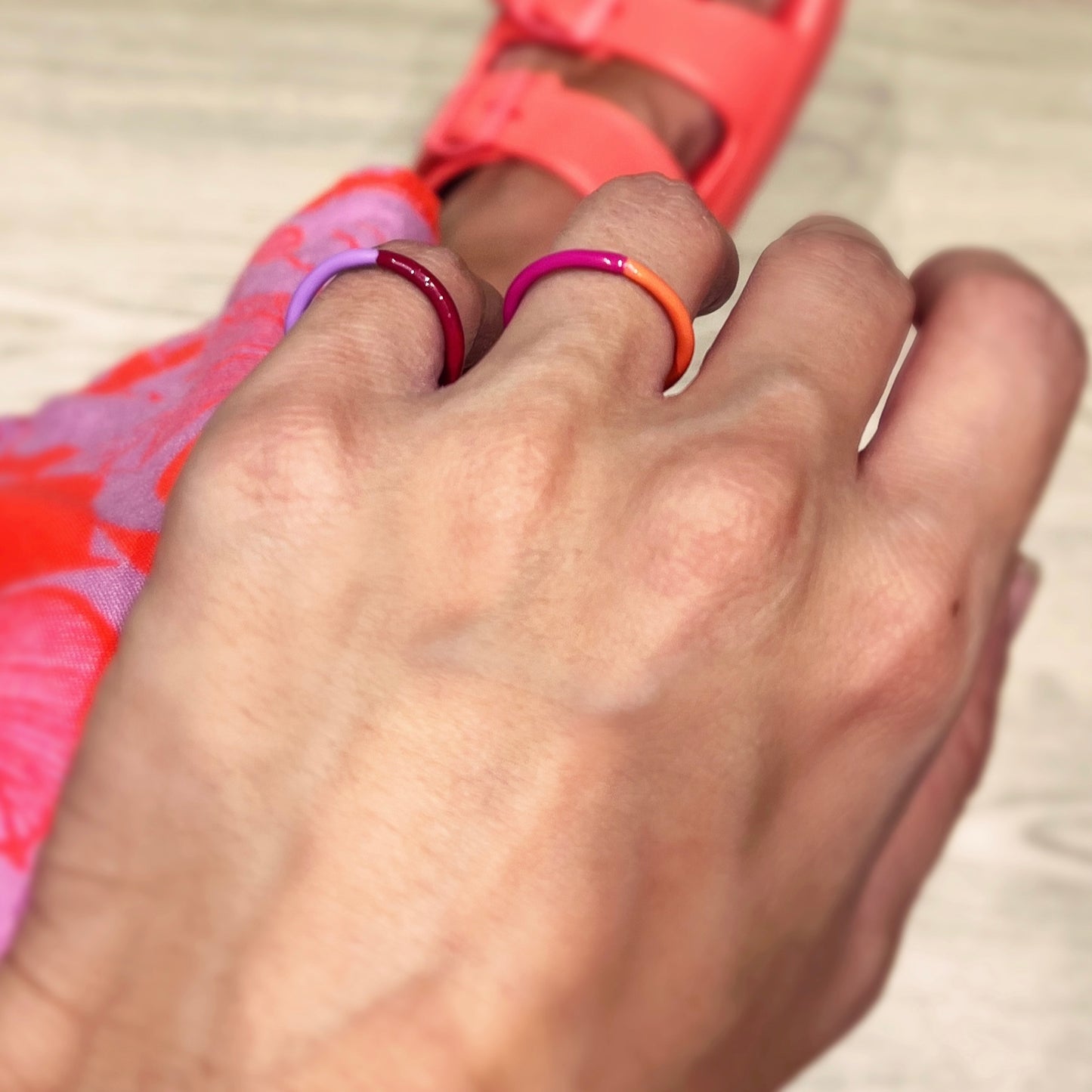 Orange & Cherry Enamel Band Ring