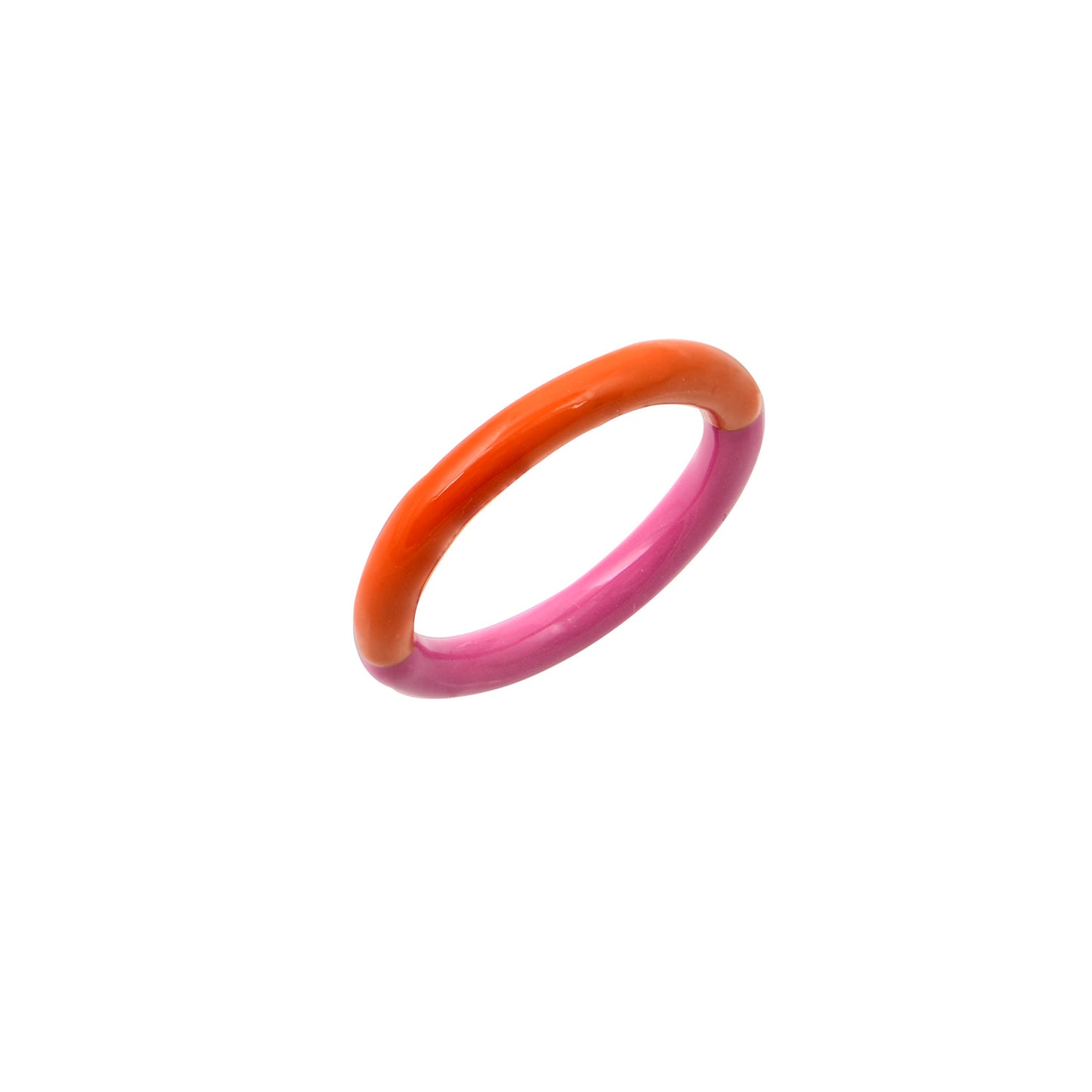 Mid tone enamel band ring. Orange and fucshia colors.