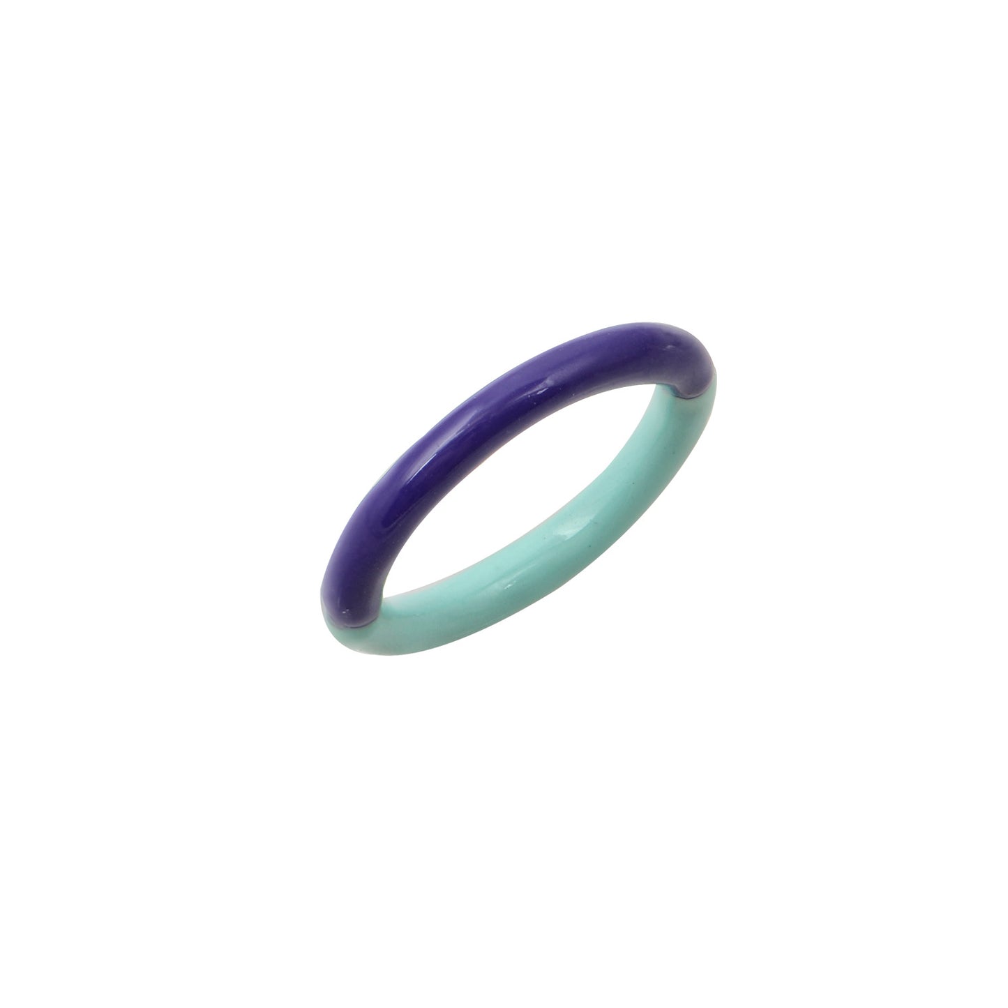 Two-toned ring with dark and light blue on a white background