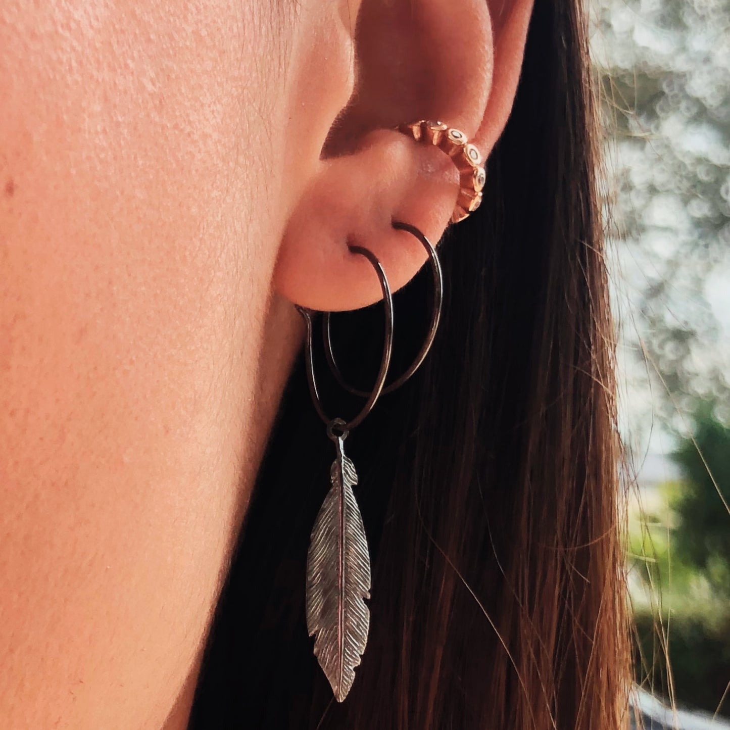Black Feather Drop Earrings