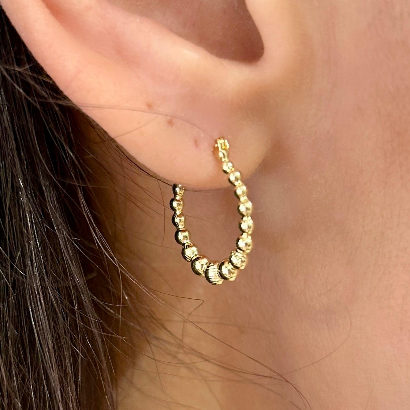Beaded Hoop Earrings – 14K Gold