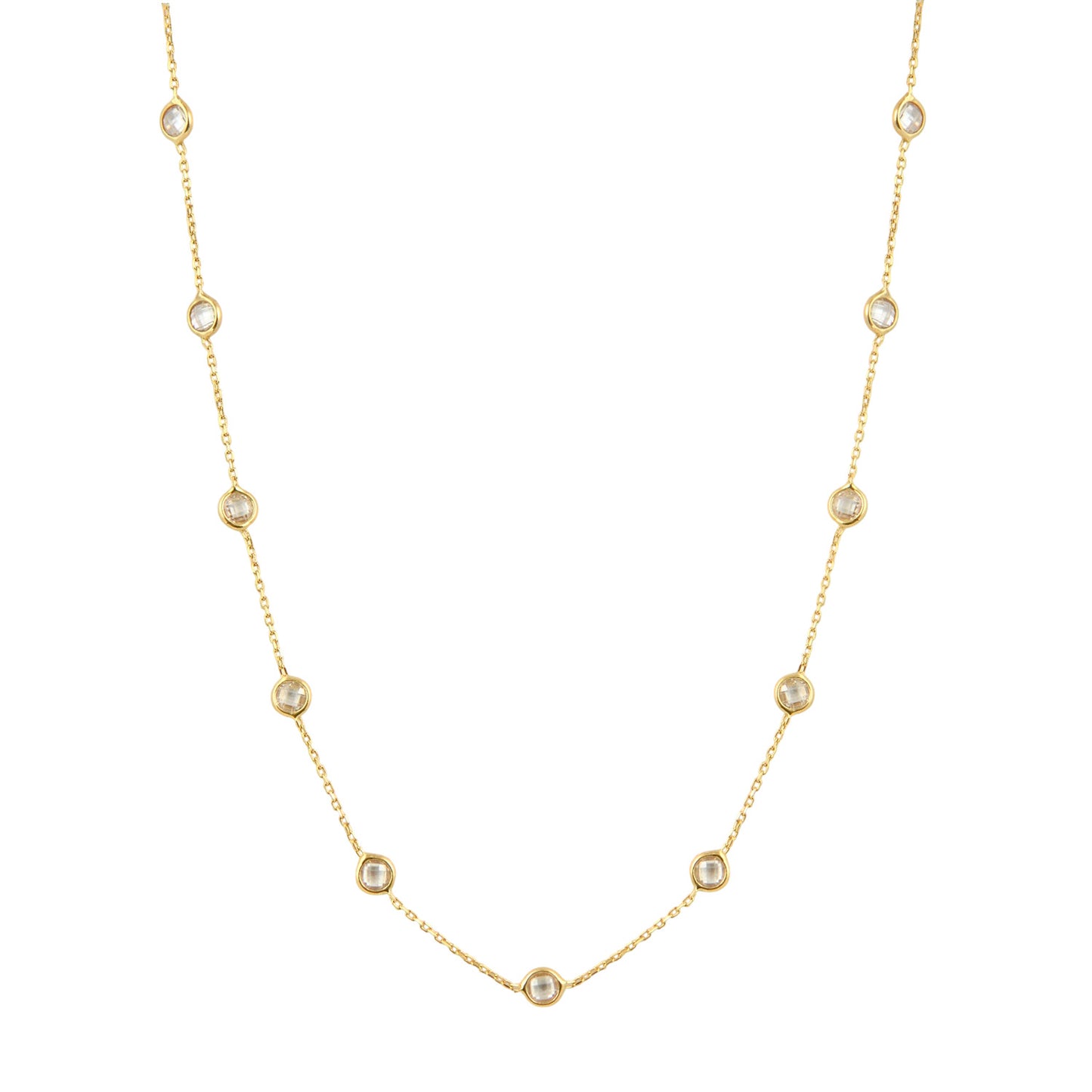 14K Gold Zircon Station Choker Necklace