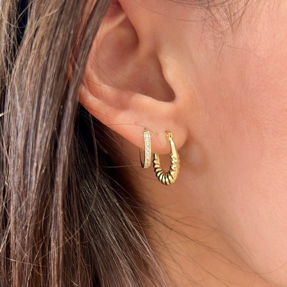 14K Gold Ribbed Hoop Earrings