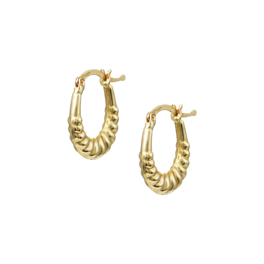 14K Gold Ribbed Hoop Earrings