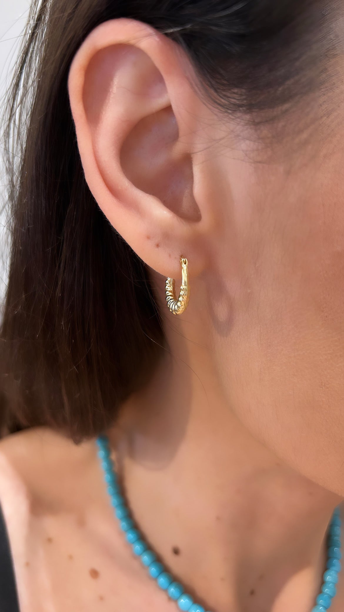 14K Gold Ribbed Hoop Earrings