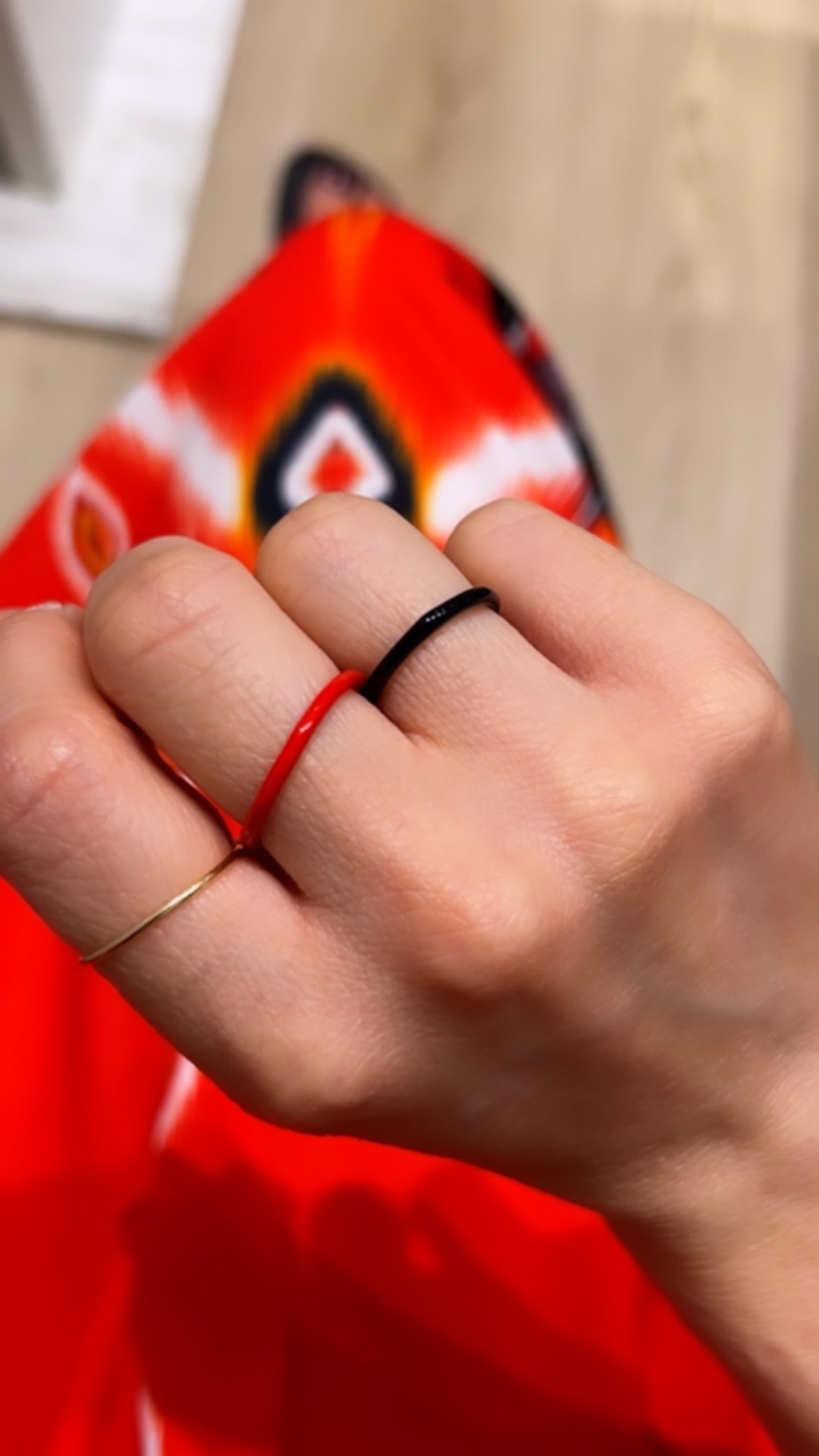 Gold & Red Enamel Band Ring