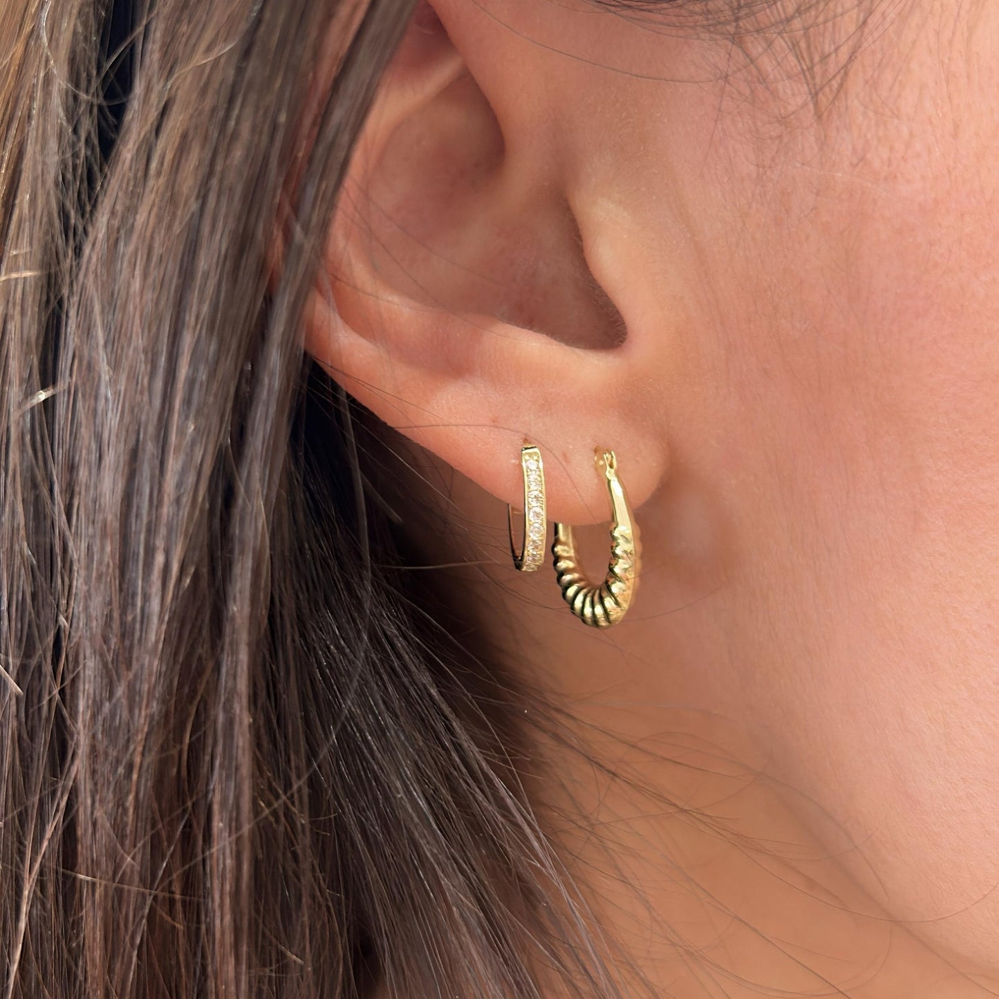 Gold Zircon Hoop Earrings – 9K Gold