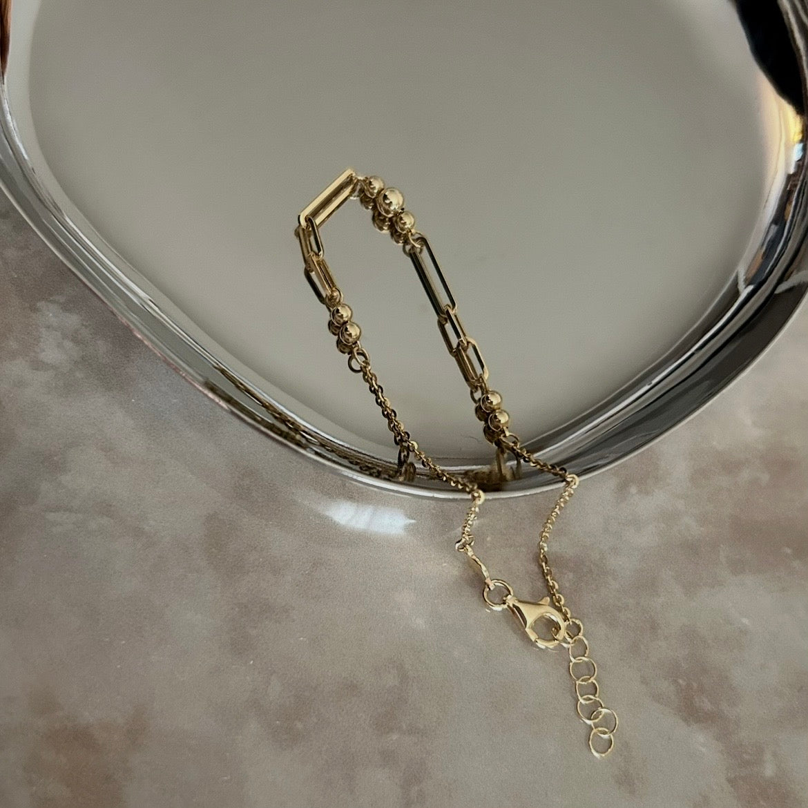 9K Gold Beaded Link Bracelet