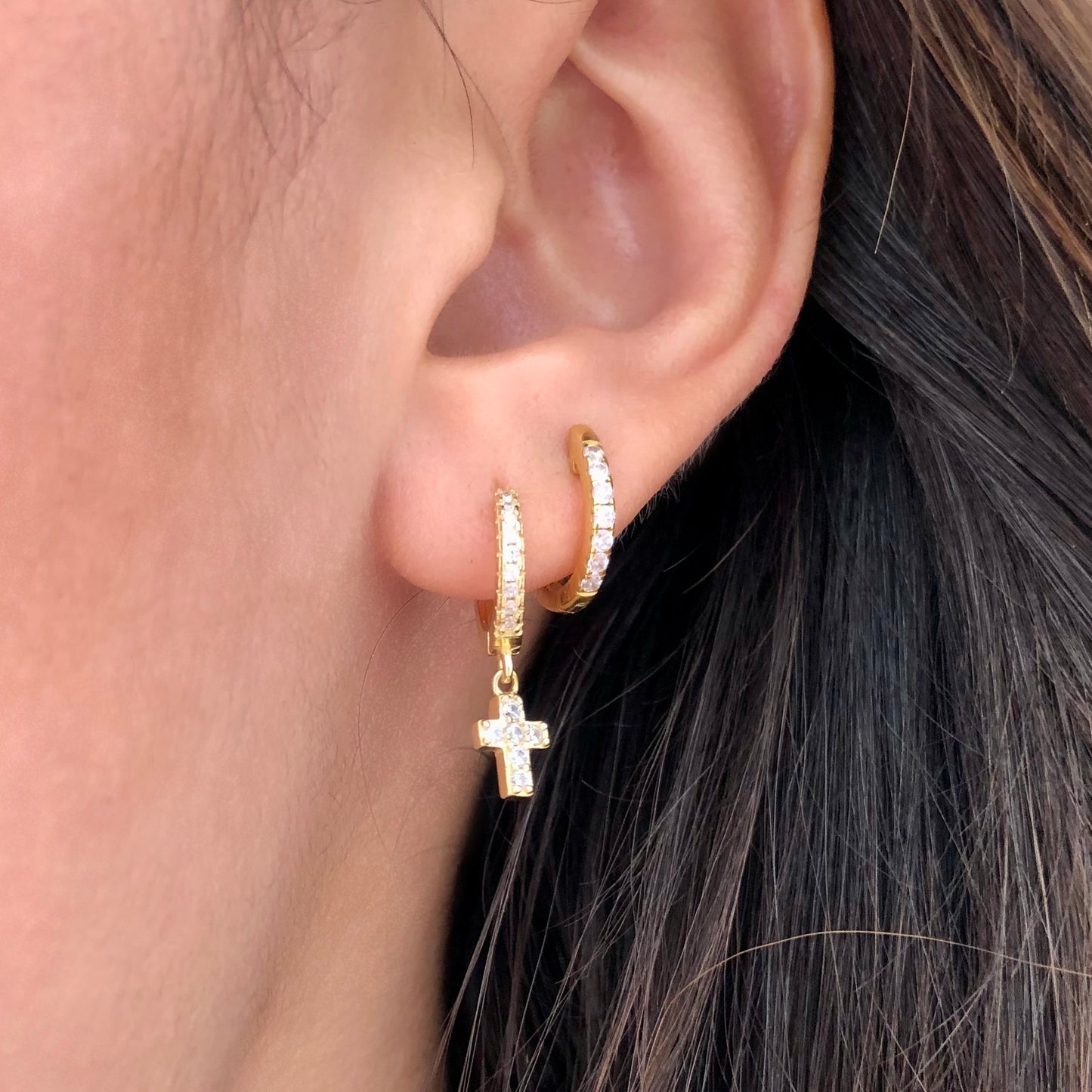 Zircon Cross Huggie Earrings