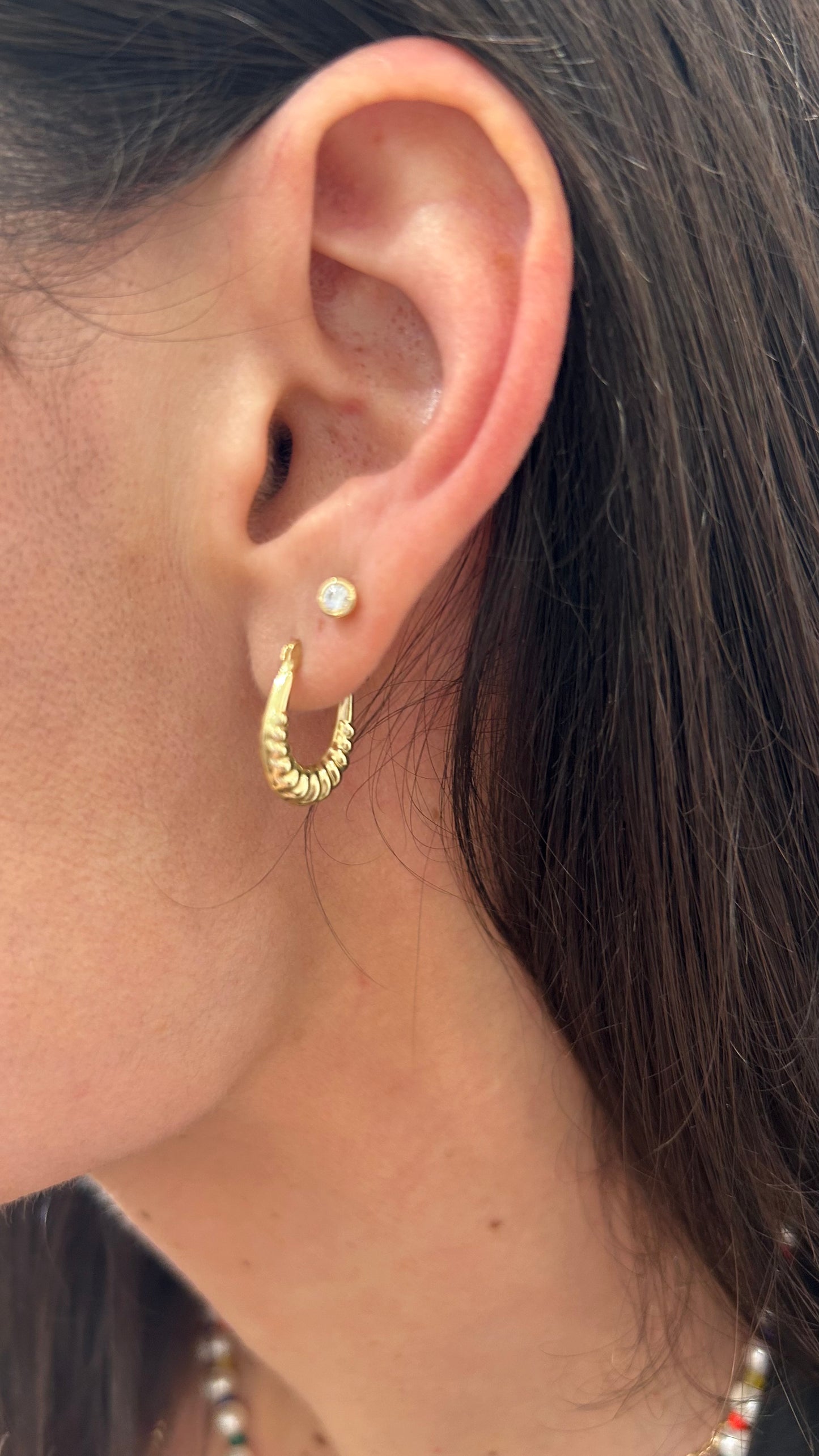 14K Gold Ribbed Hoop Earrings