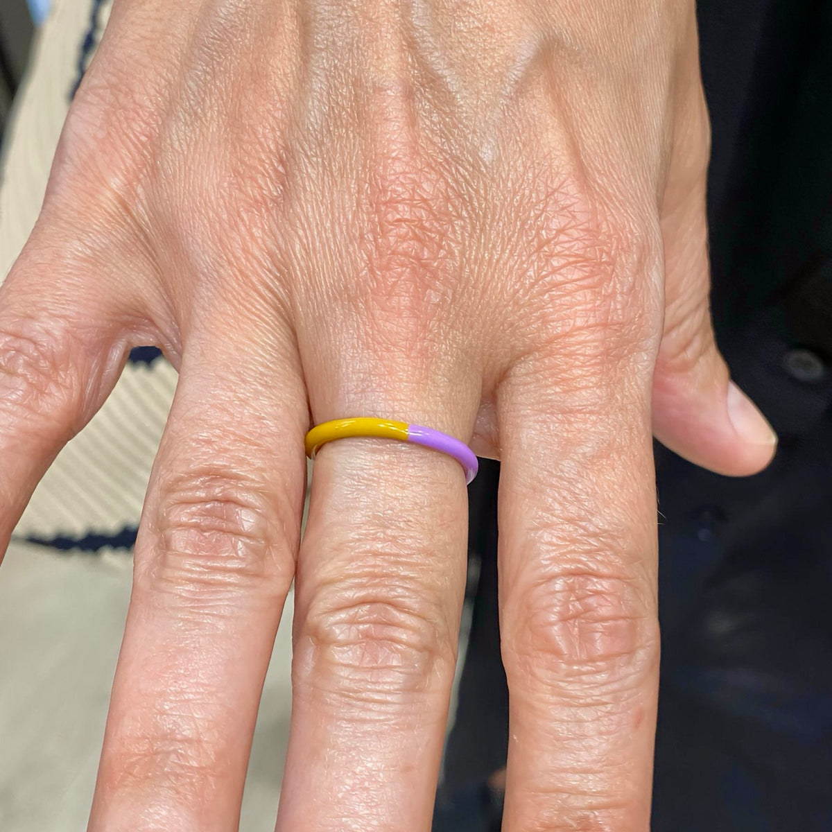 Lilac & Golden Mustard Enamel Band Ring