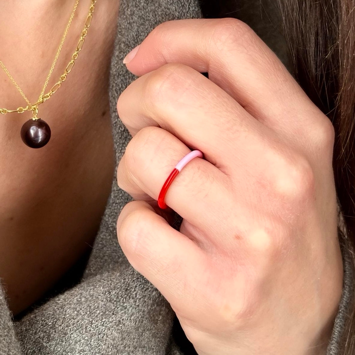 Red & Pink Enamel Band Ring
