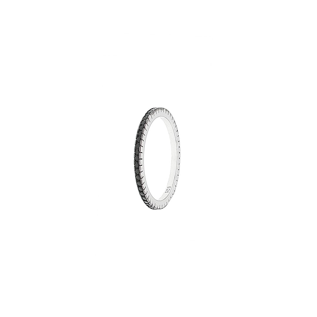 Raised band ring with black zirconia stones, rhodium-plated silver, product photo