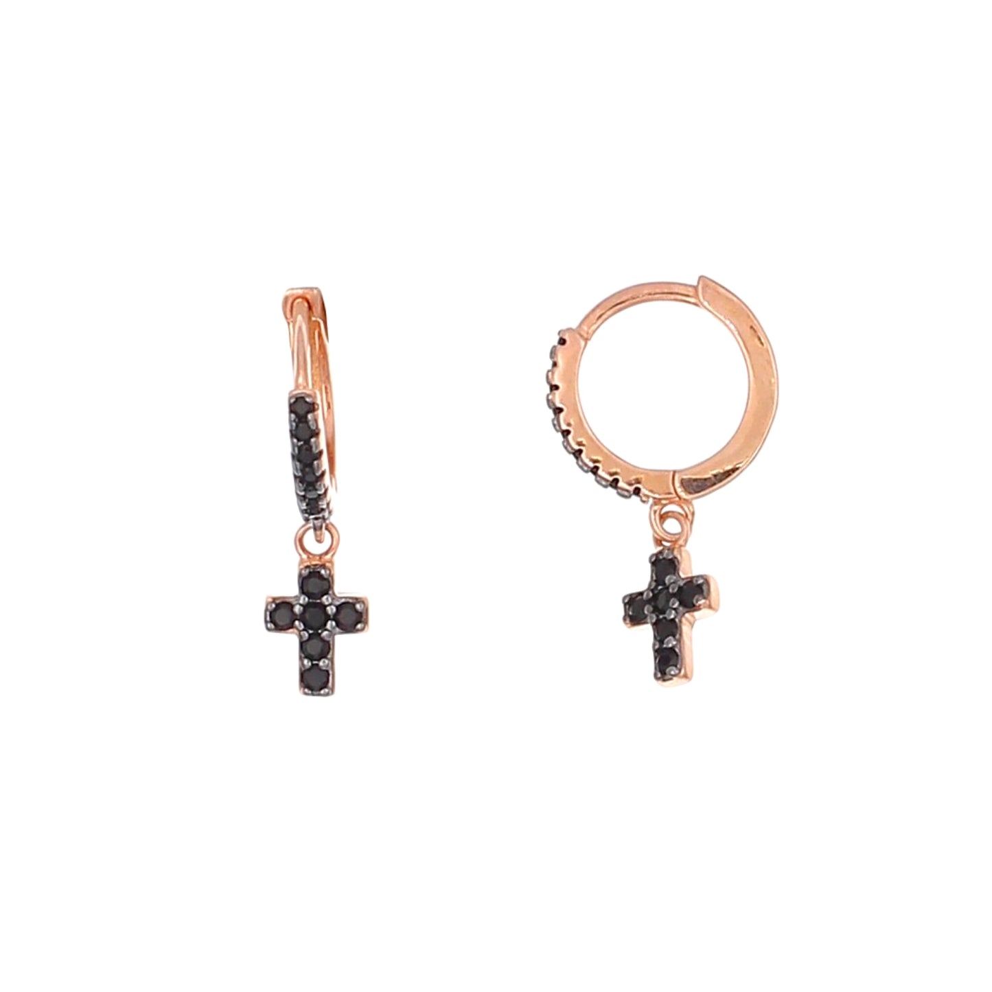 Black Zircon Cross Huggie Earrings