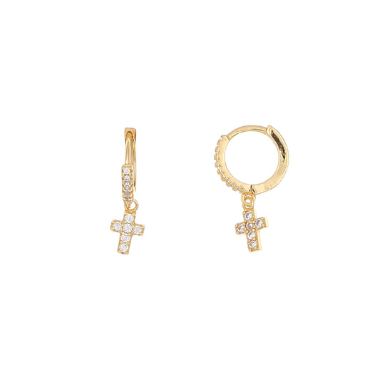 Zircon Cross Huggie Earrings
